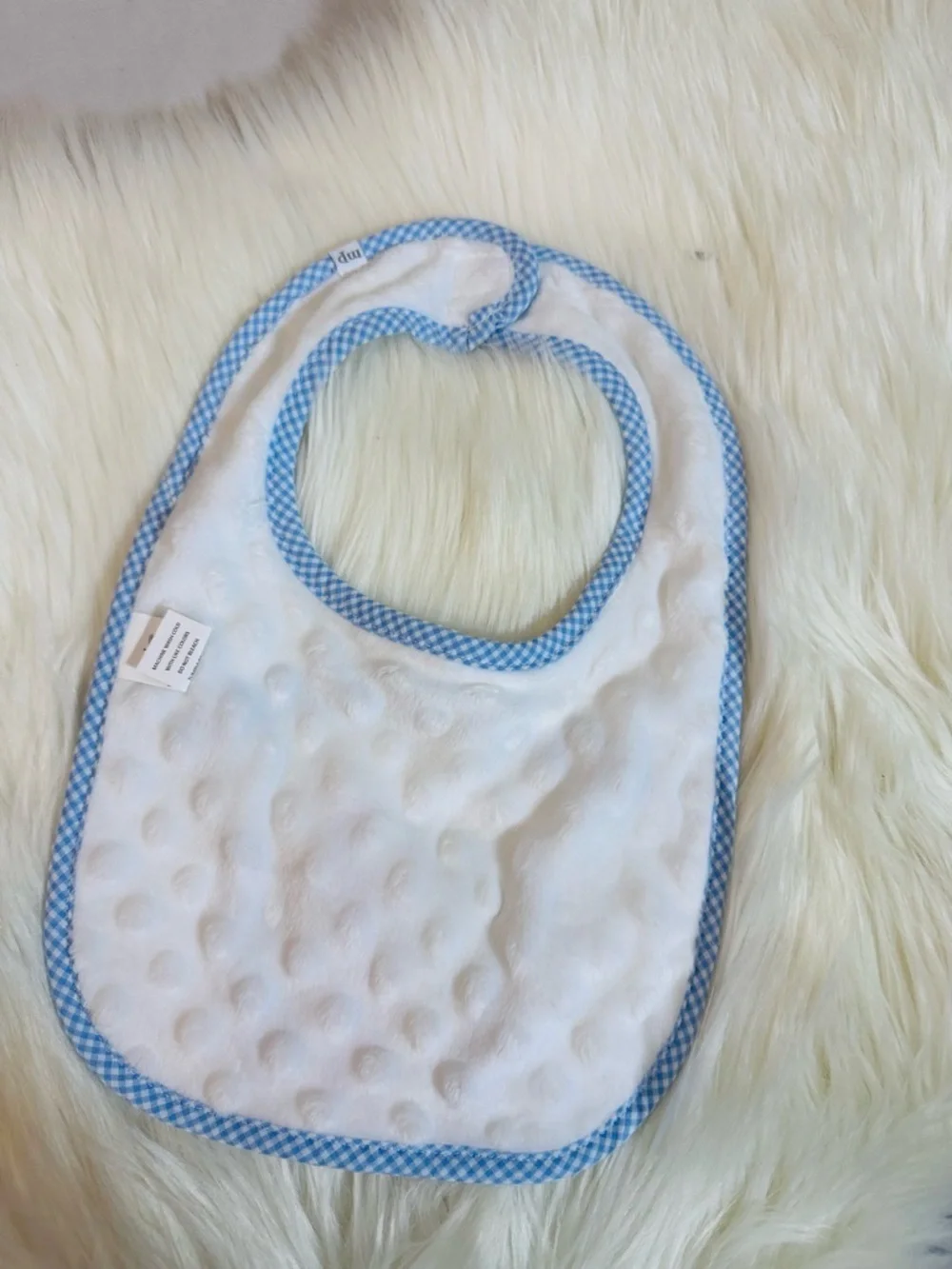 Mud Pie White Baby Bib with Blue Gingham Trim